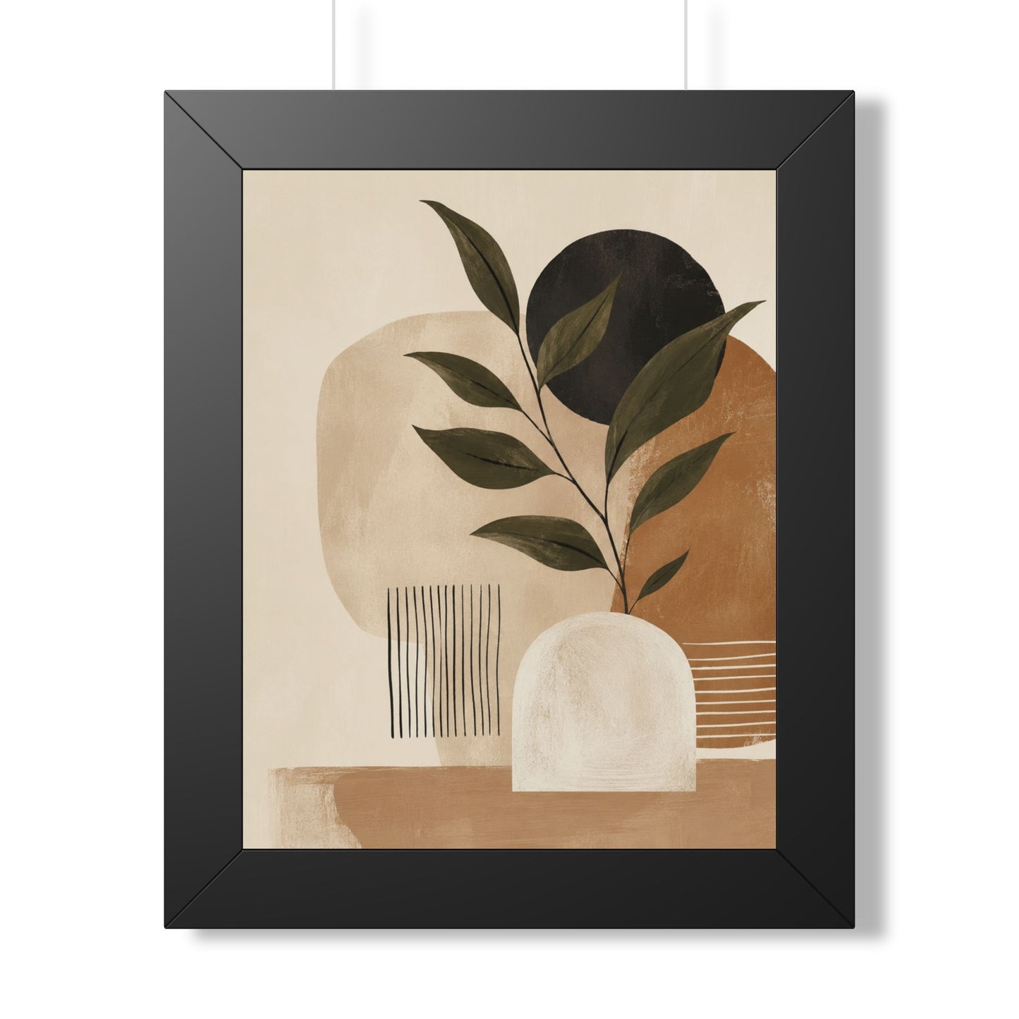 Abstract Botanical Framed Poster — Neutral Earth Tone Wall Art