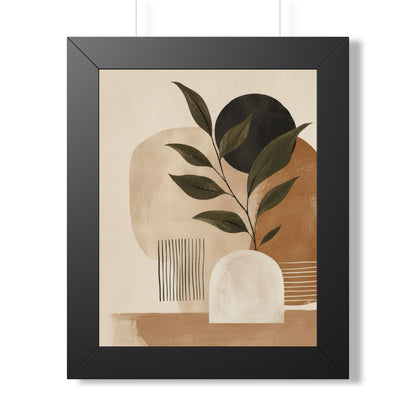 Abstract Botanical Framed Poster — Neutral Earth Tone Wall Art