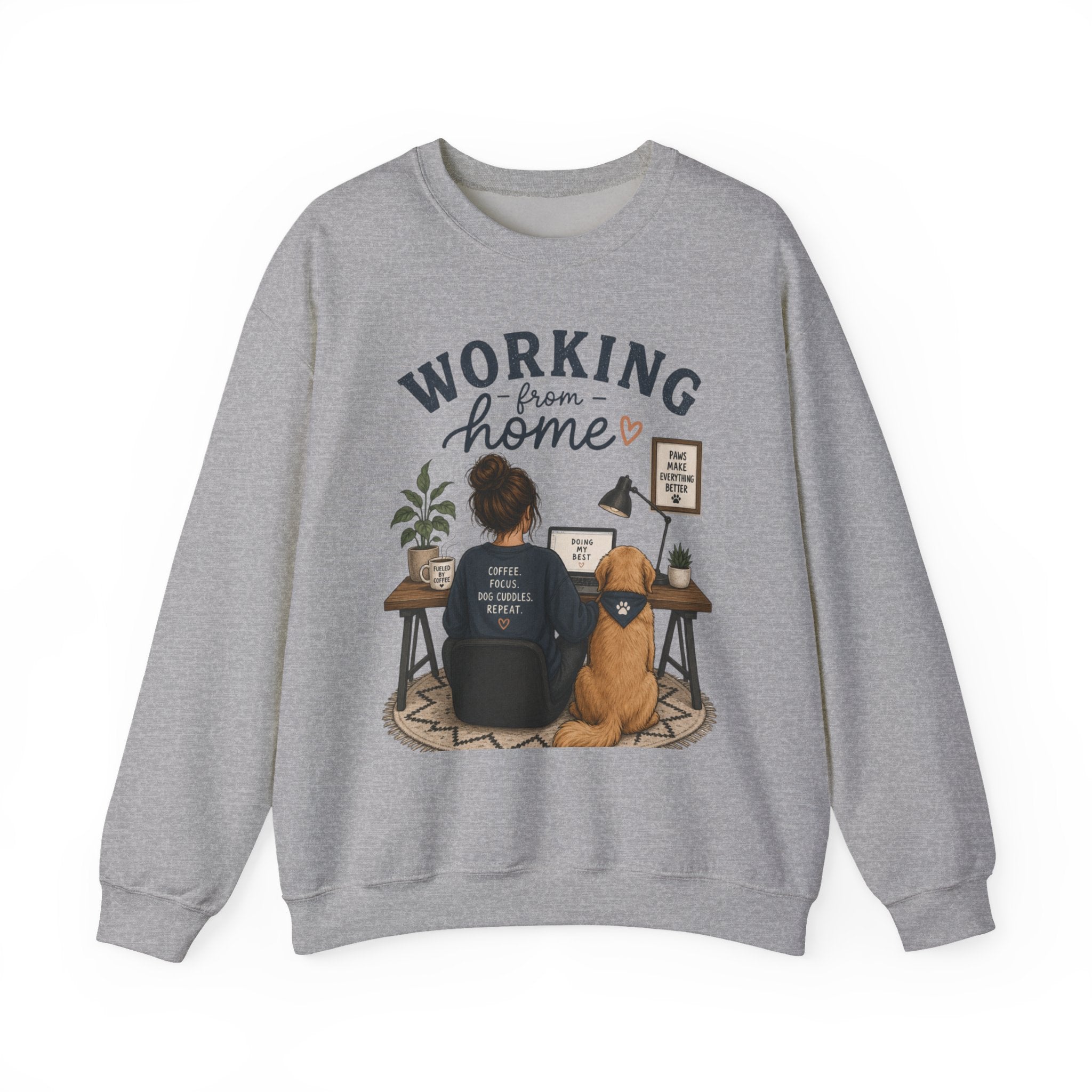 Working From Home Crewneck Sweatshirt — Cozy WFH Dog & Desk Design