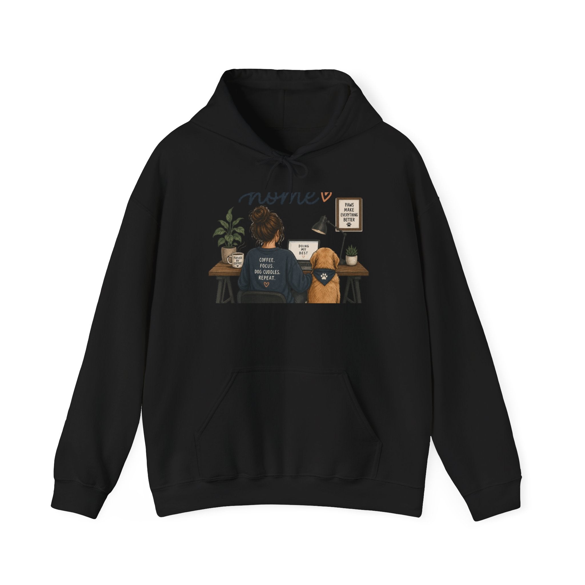 Home Office Hoodie - Cozy Work From Home Sweatshirt with Desk Scene