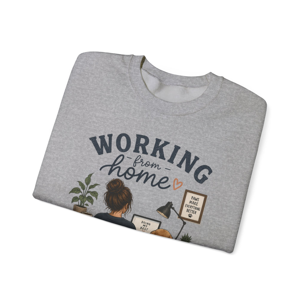 Working From Home Crewneck Sweatshirt — Cozy WFH Dog & Desk Design