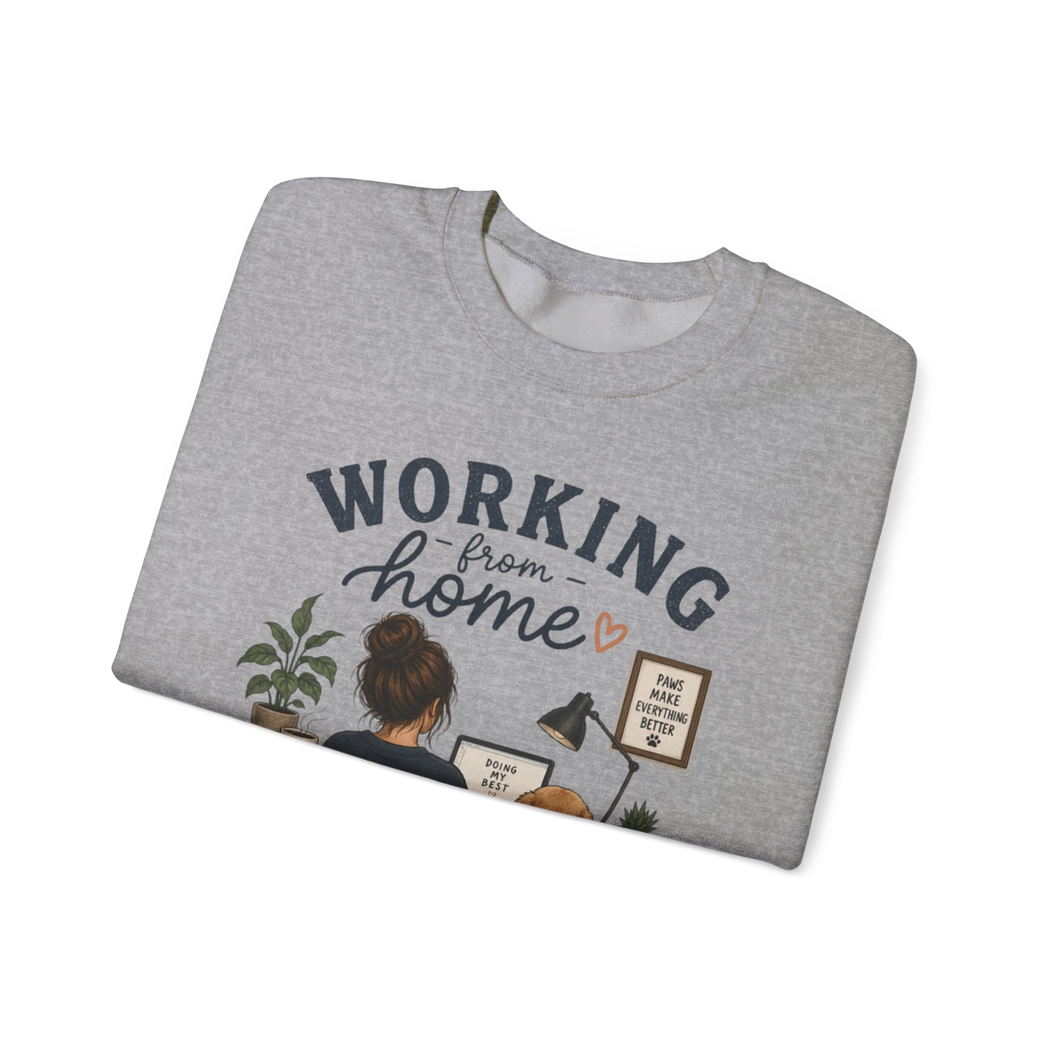 Working From Home Crewneck Sweatshirt — Cozy WFH Dog & Desk Design