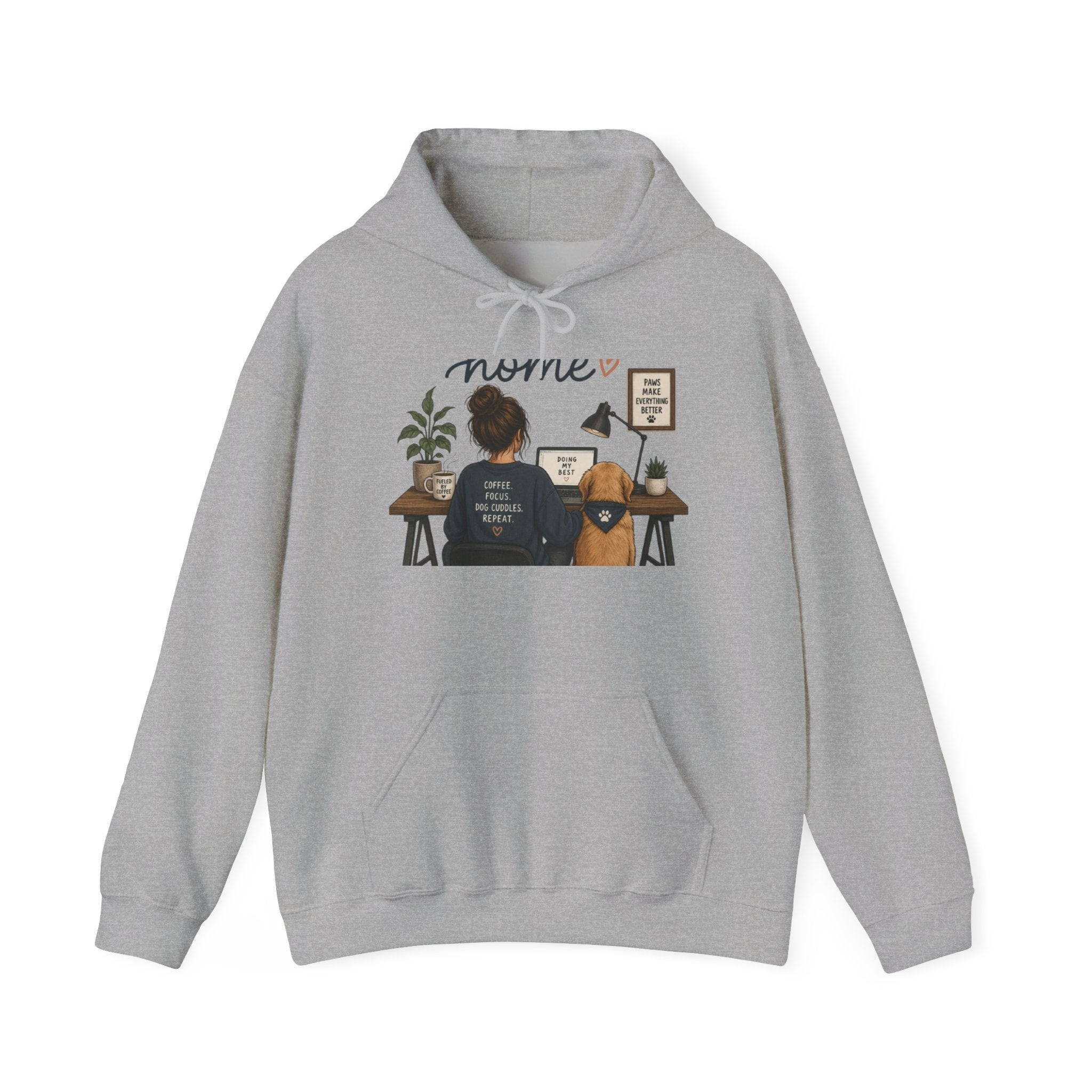 Home Office Hoodie - Cozy Work From Home Sweatshirt with Desk Scene