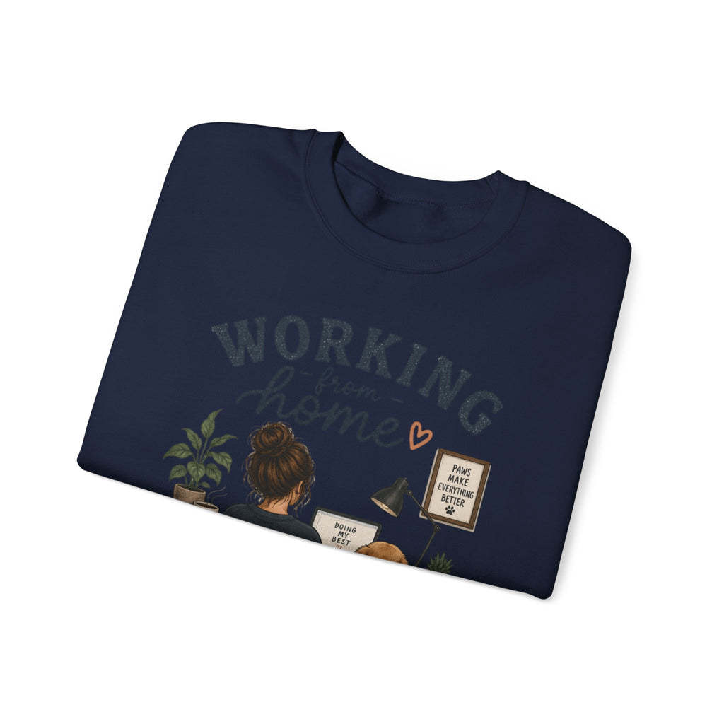 Working From Home Crewneck Sweatshirt — Cozy WFH Dog & Desk Design