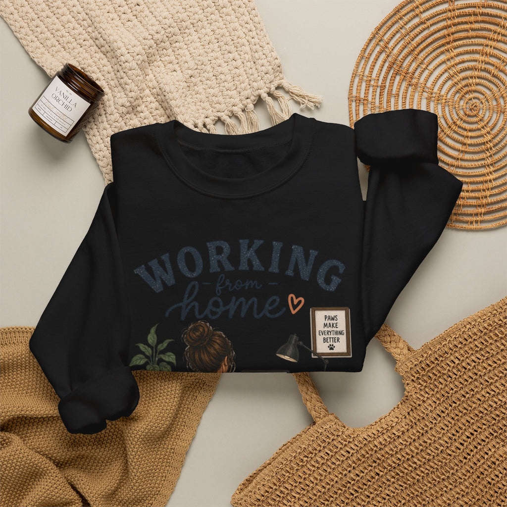 Working From Home Crewneck Sweatshirt — Cozy WFH Dog & Desk Design