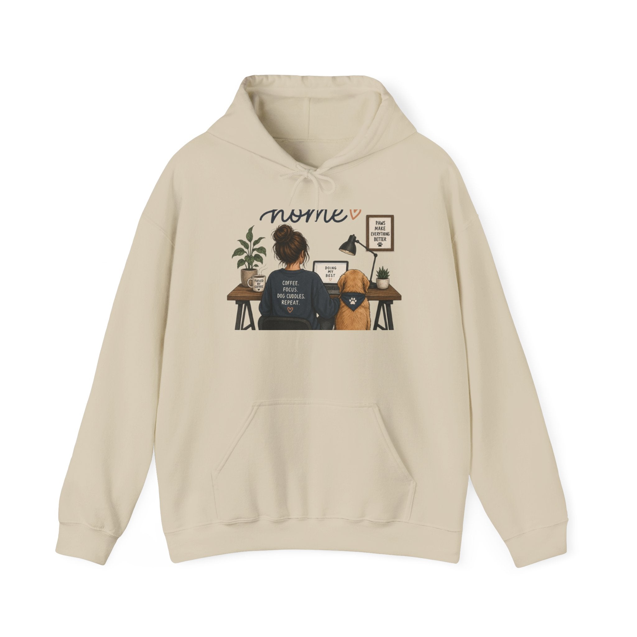 Home Office Hoodie - Cozy Work From Home Sweatshirt with Desk Scene