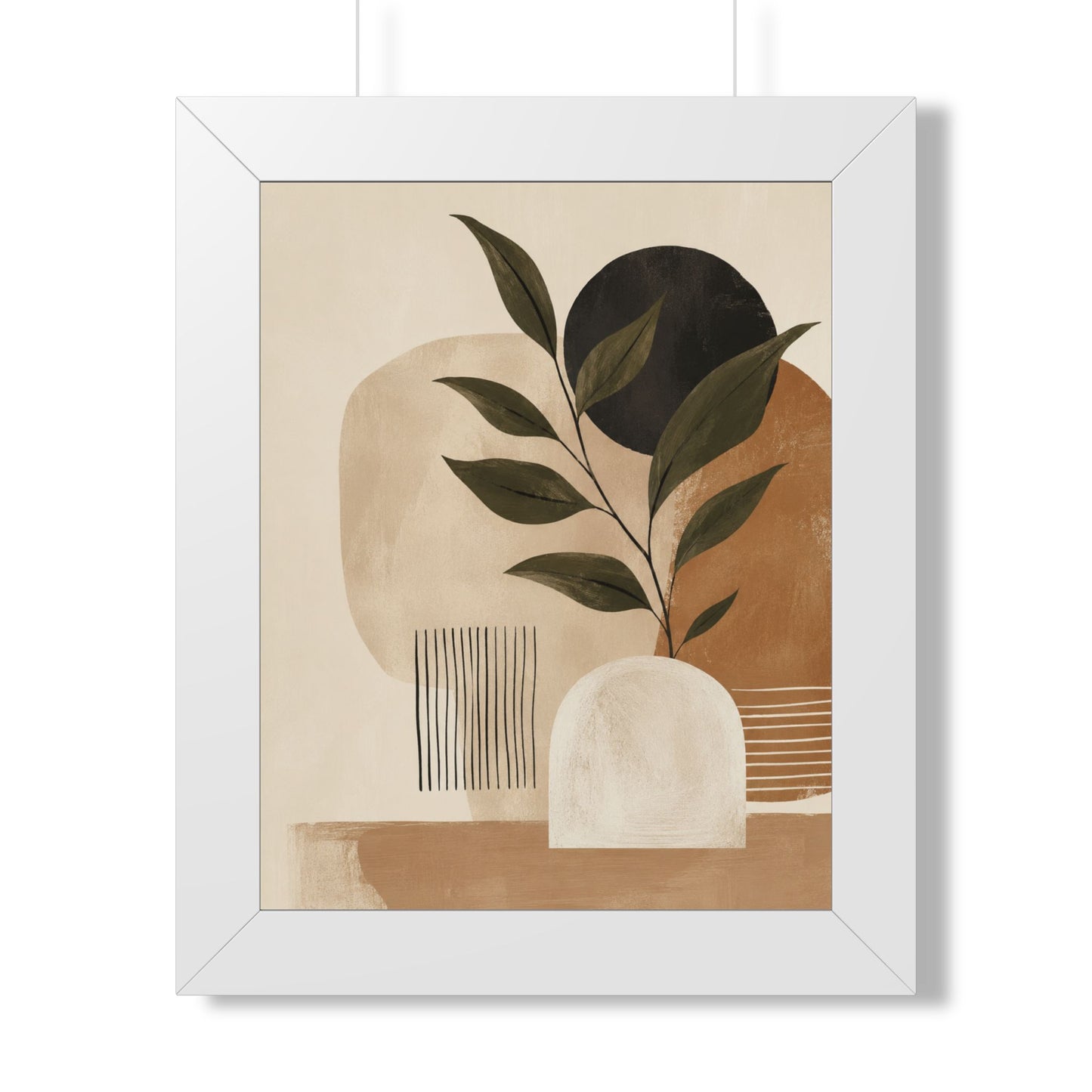 Abstract Botanical Framed Poster — Neutral Earth Tone Wall Art
