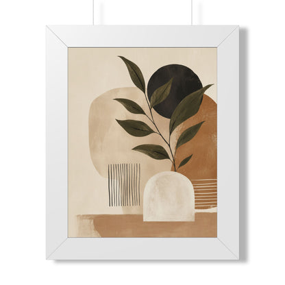 Abstract Botanical Framed Poster — Neutral Earth Tone Wall Art