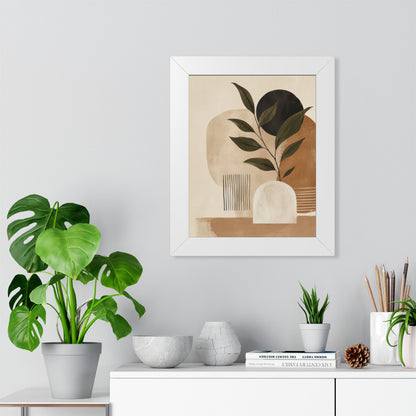 Abstract Botanical Framed Poster — Neutral Earth Tone Wall Art