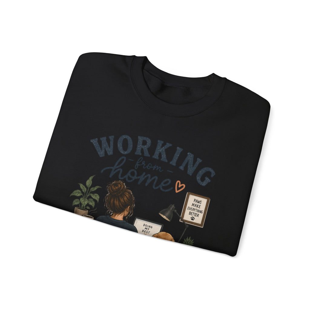 Working From Home Crewneck Sweatshirt — Cozy WFH Dog & Desk Design