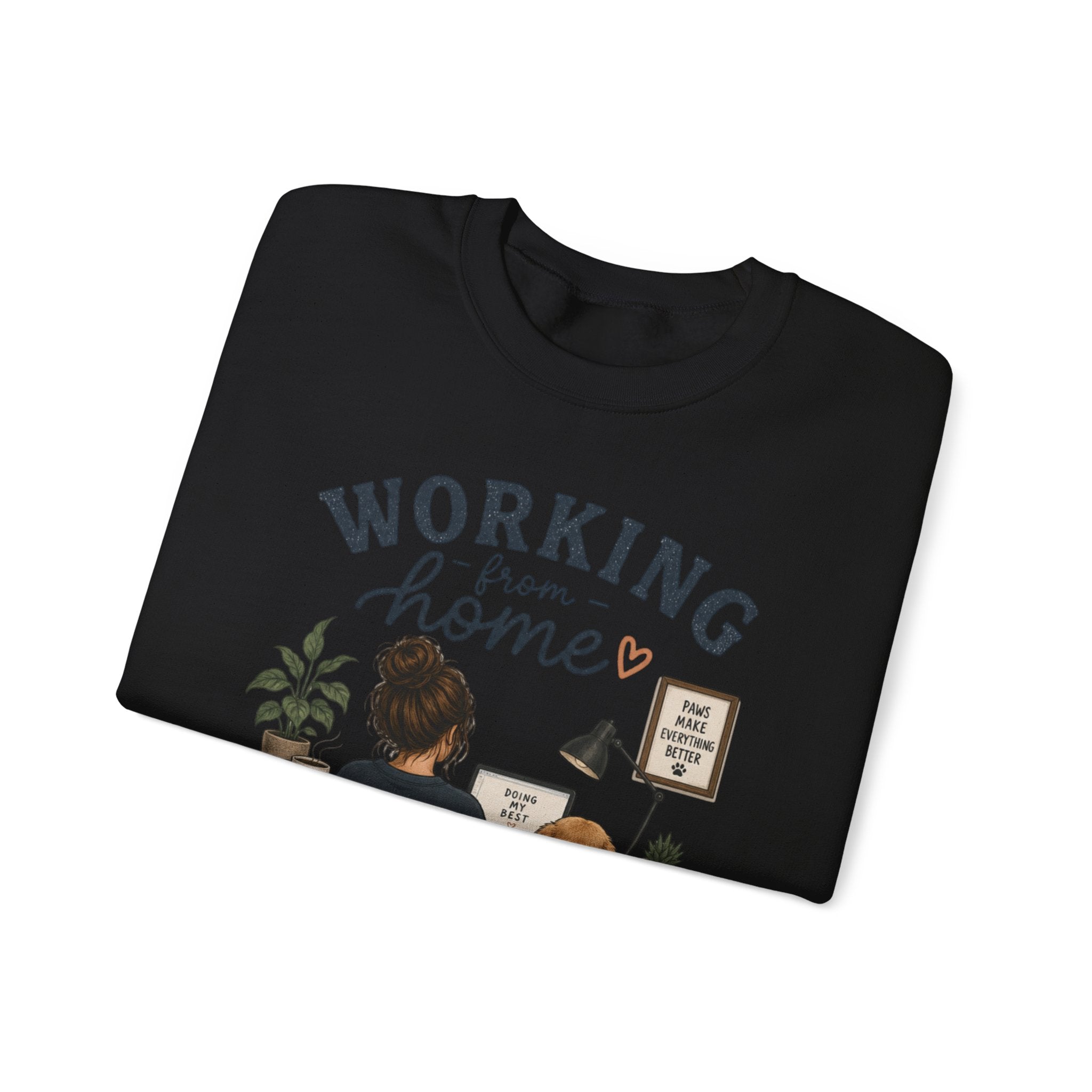 Working From Home Crewneck Sweatshirt — Cozy WFH Dog & Desk Design