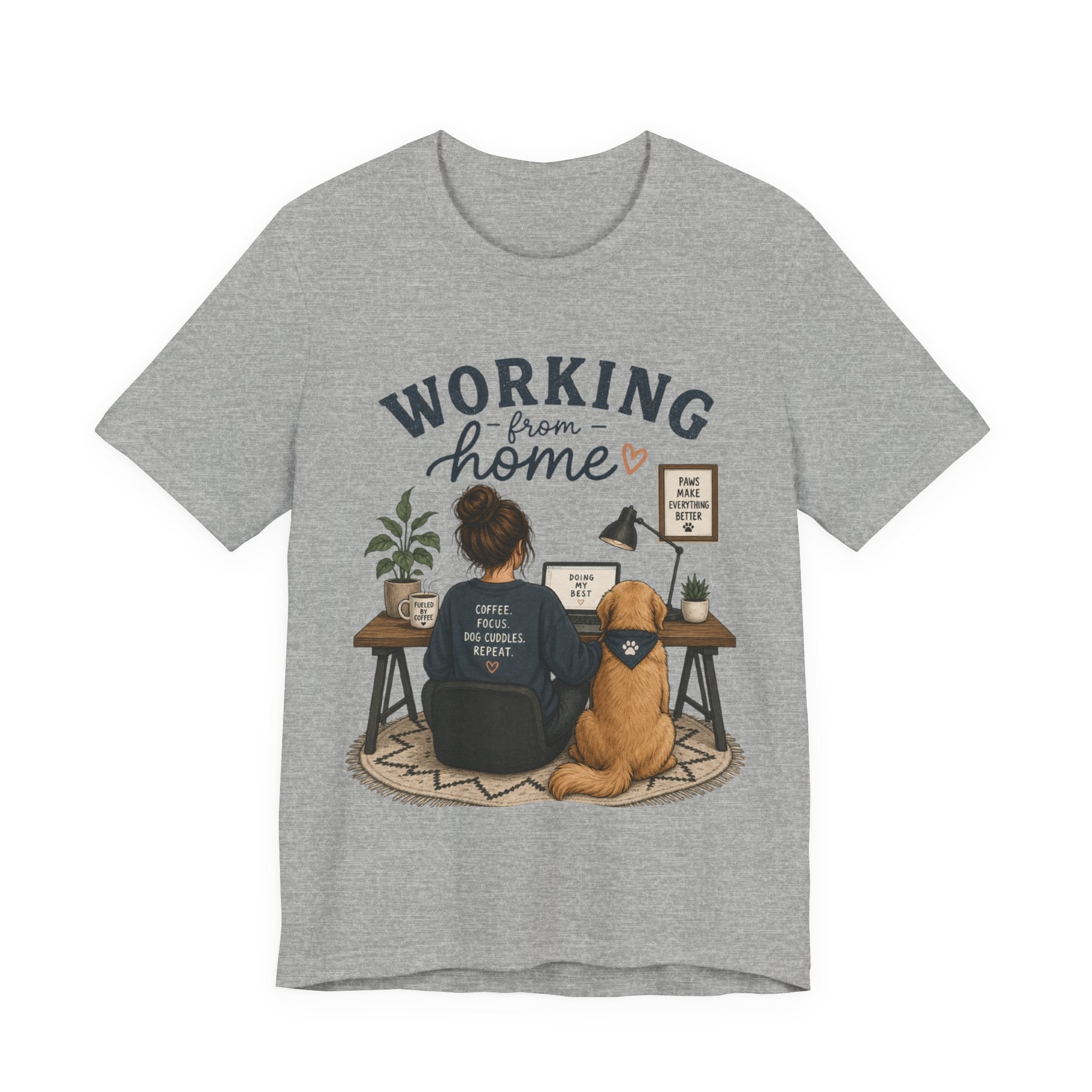 Working From Home Tee — Cozy WFH Shirt with Dog Desk Illustration