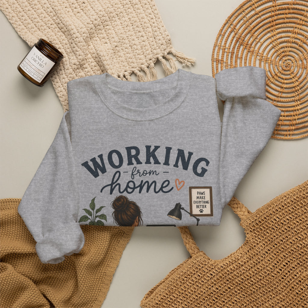 Working From Home Crewneck Sweatshirt — Cozy WFH Dog & Desk Design