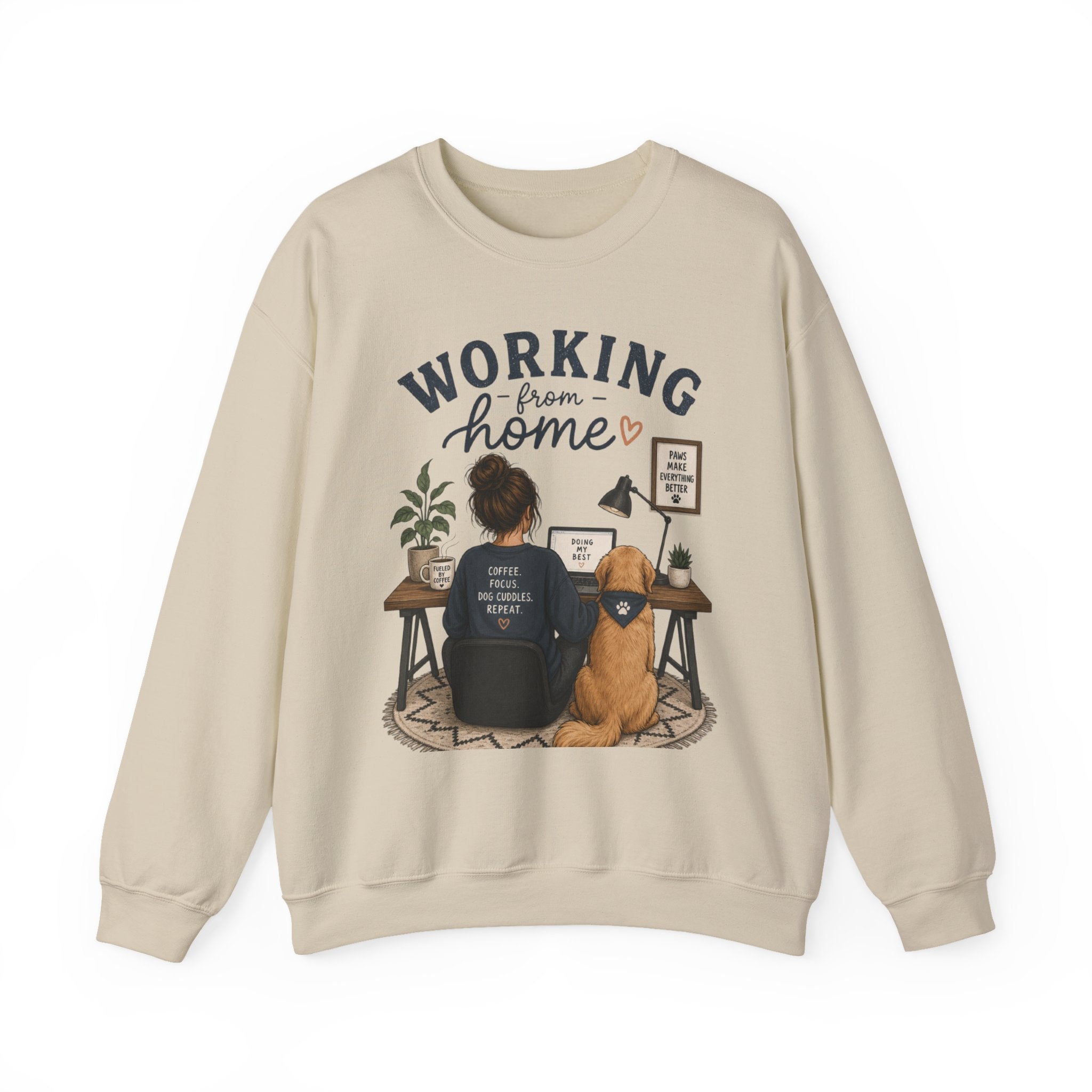 Working From Home Crewneck Sweatshirt — Cozy WFH Dog & Desk Design