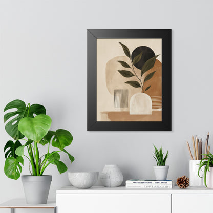 Abstract Botanical Framed Poster — Neutral Earth Tone Wall Art