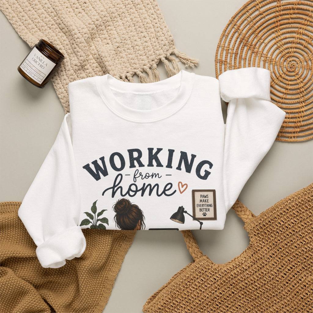 Working From Home Crewneck Sweatshirt — Cozy WFH Dog & Desk Design
