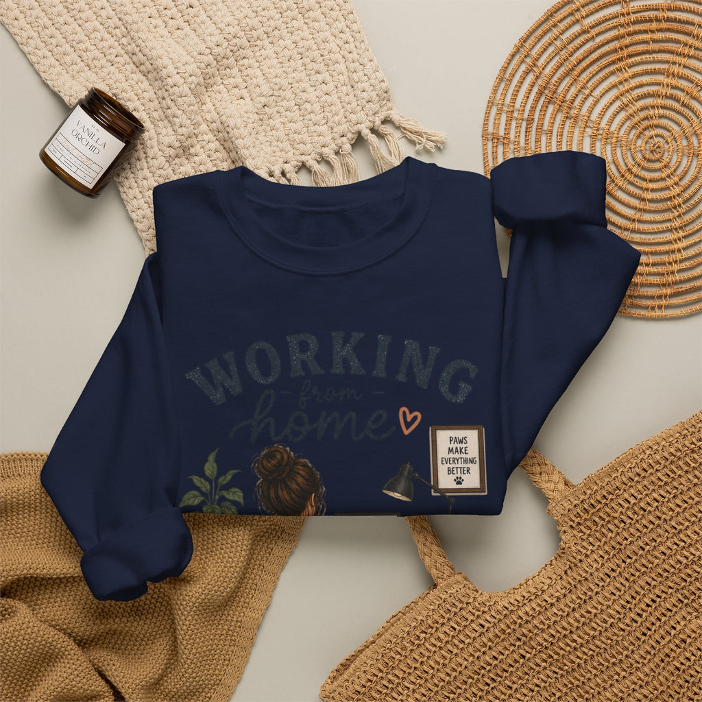 Working From Home Crewneck Sweatshirt — Cozy WFH Dog & Desk Design