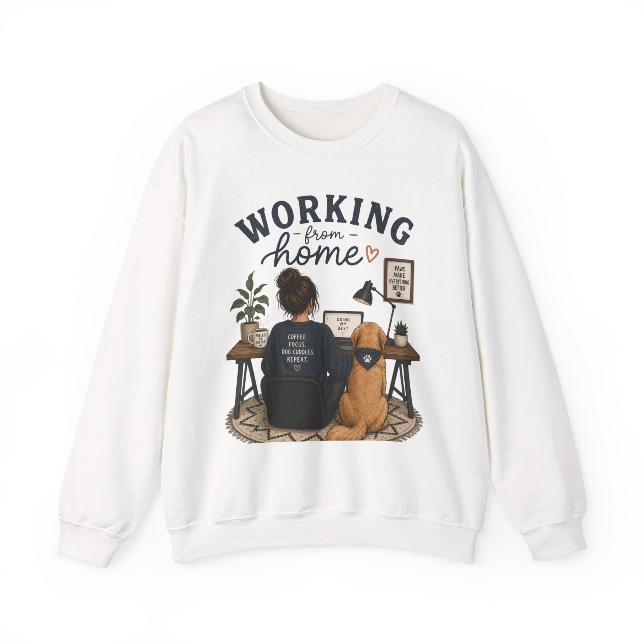 Working From Home Crewneck Sweatshirt — Cozy WFH Dog & Desk Design