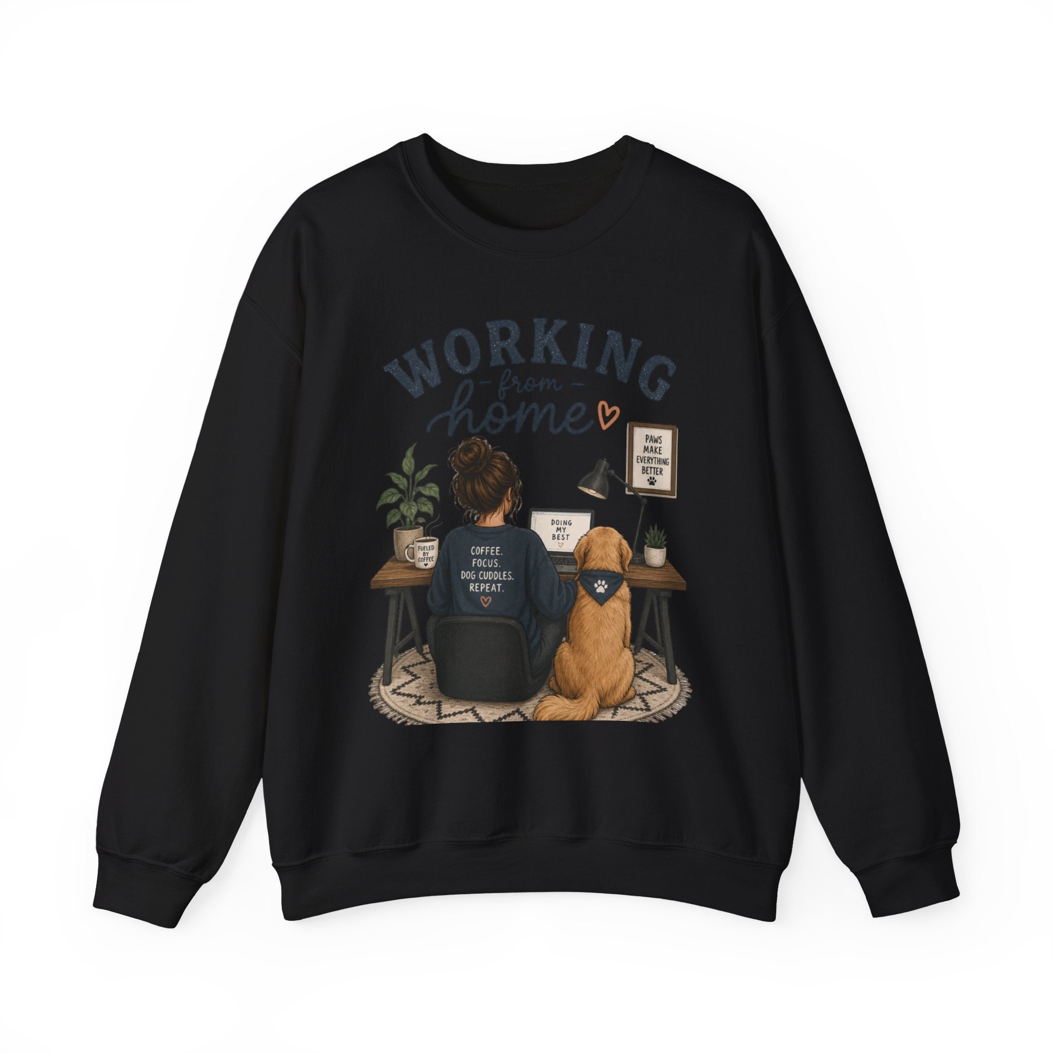 Working From Home Crewneck Sweatshirt — Cozy WFH Dog & Desk Design