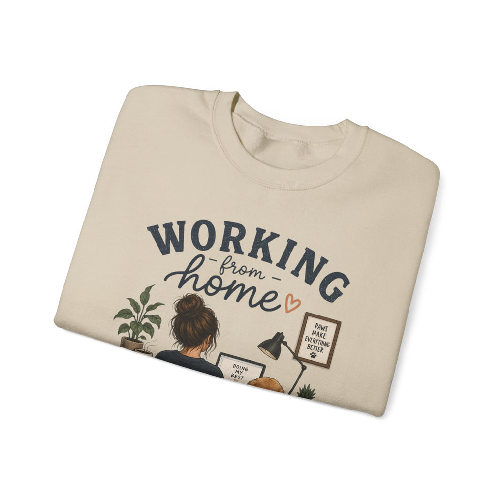 Working From Home Crewneck Sweatshirt — Cozy WFH Dog & Desk Design