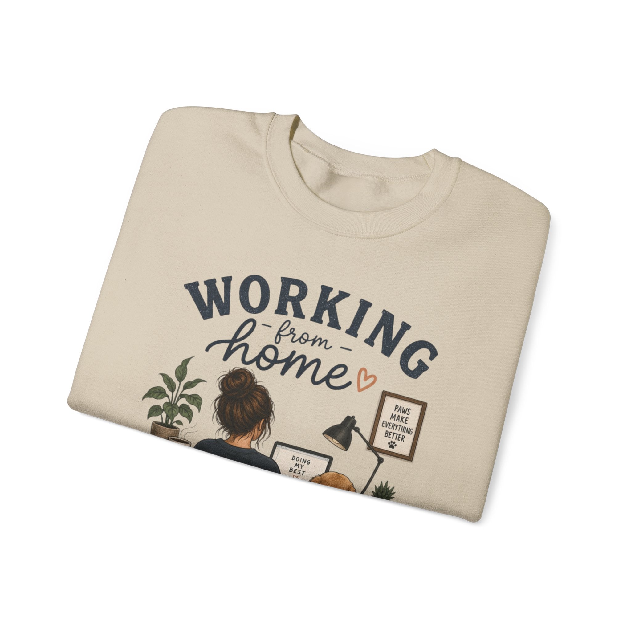 Working From Home Crewneck Sweatshirt — Cozy WFH Dog & Desk Design