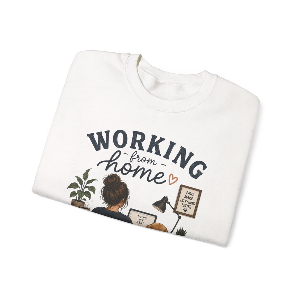 Working From Home Crewneck Sweatshirt — Cozy WFH Dog & Desk Design