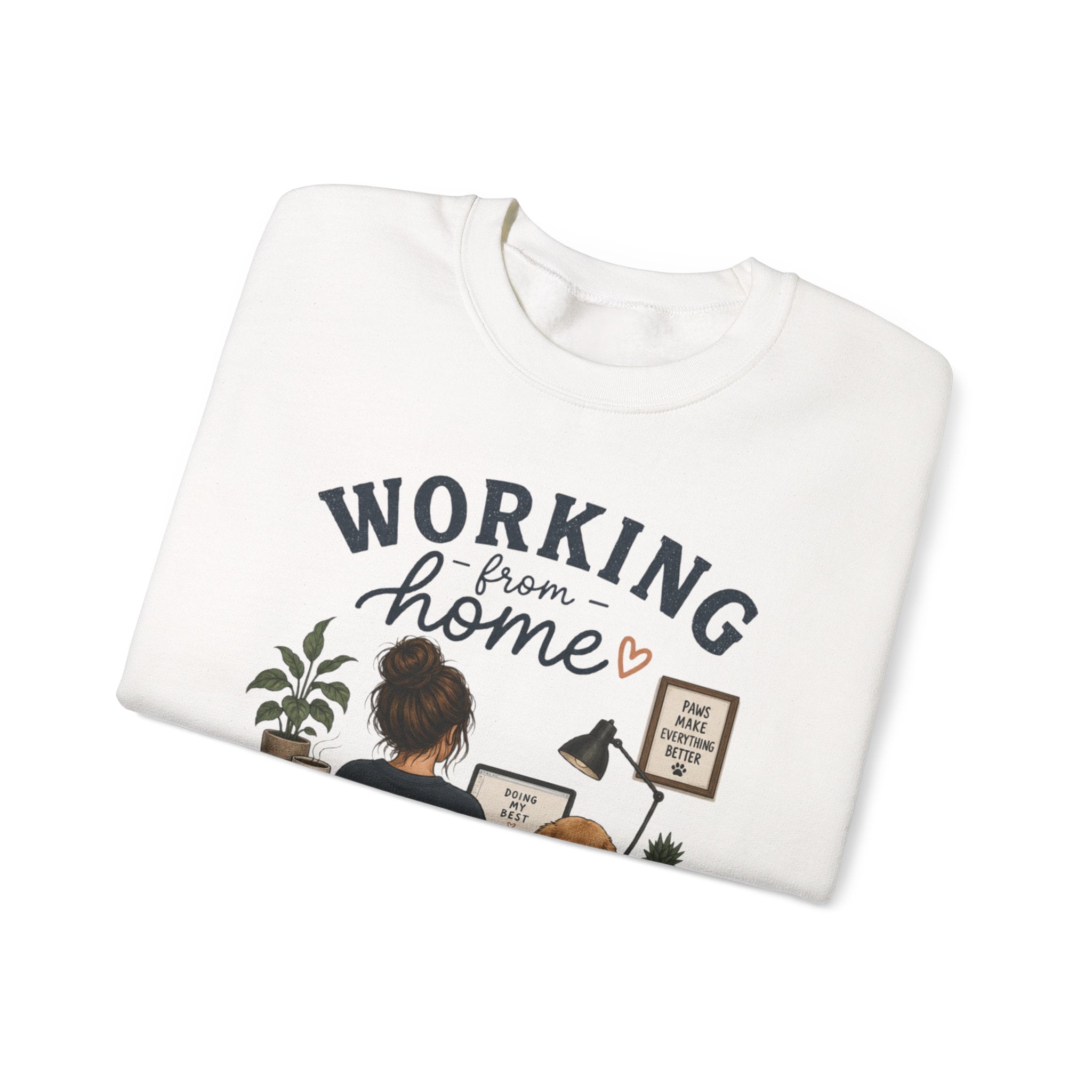 Working From Home Crewneck Sweatshirt — Cozy WFH Dog & Desk Design